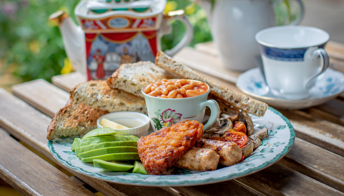 Full English vegan breakfast from the Tea Room in Knutsford, Cheshire 