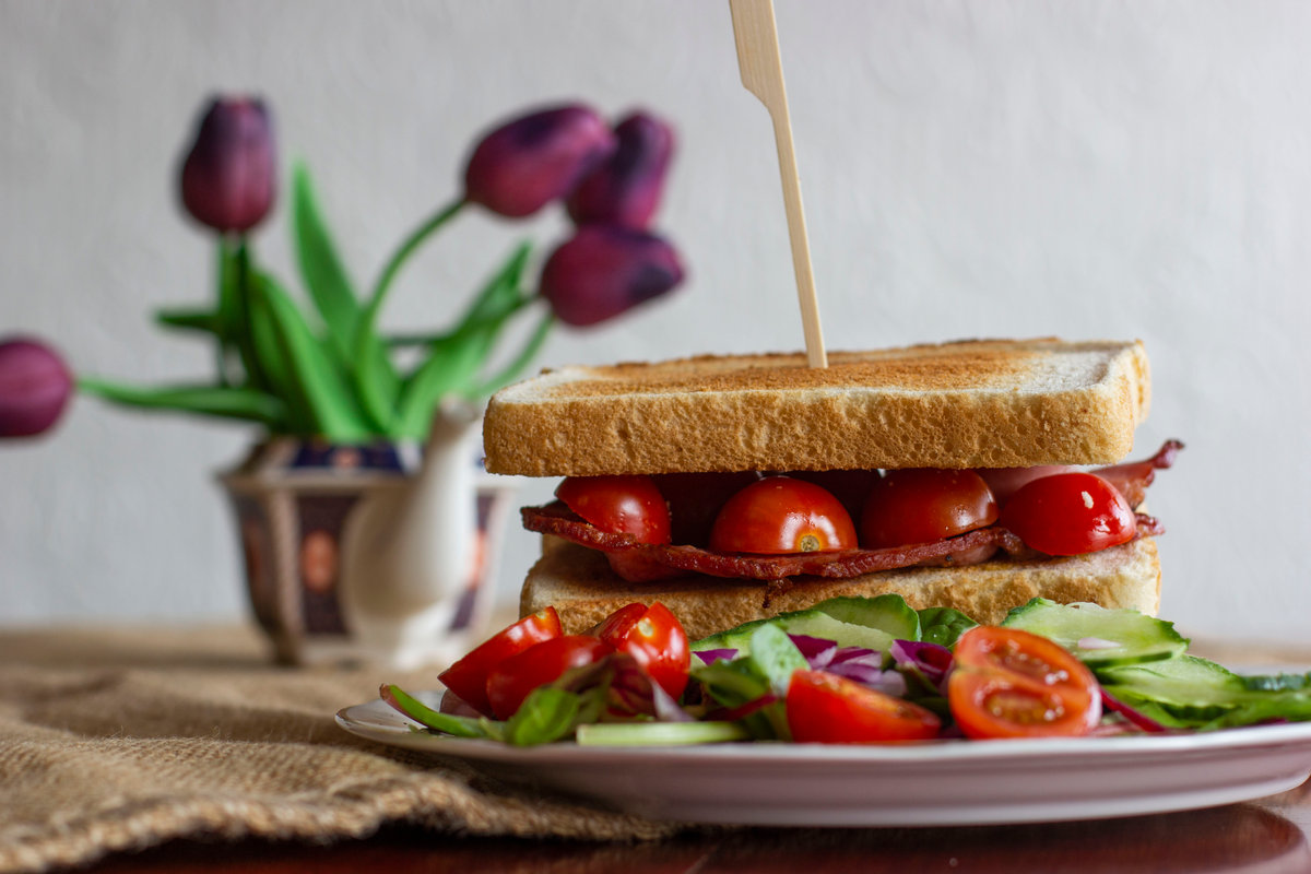 Freshly cooked bacon and tomato toastie sandwich at central Knutsford cafe, the Tea Room