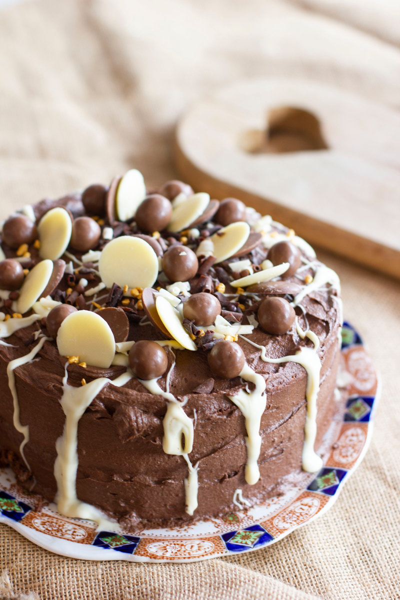 Very chocolately chocolate cake topped with chocolate decorations at the Tea Room cafe in Knutsford