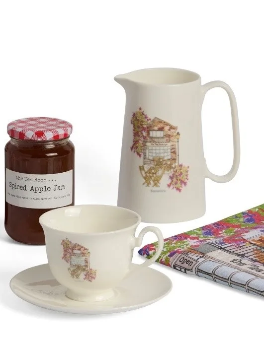Tea Room jug and cup beside homemade jam